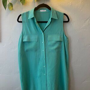 Teal Sleeveless Button Down Top